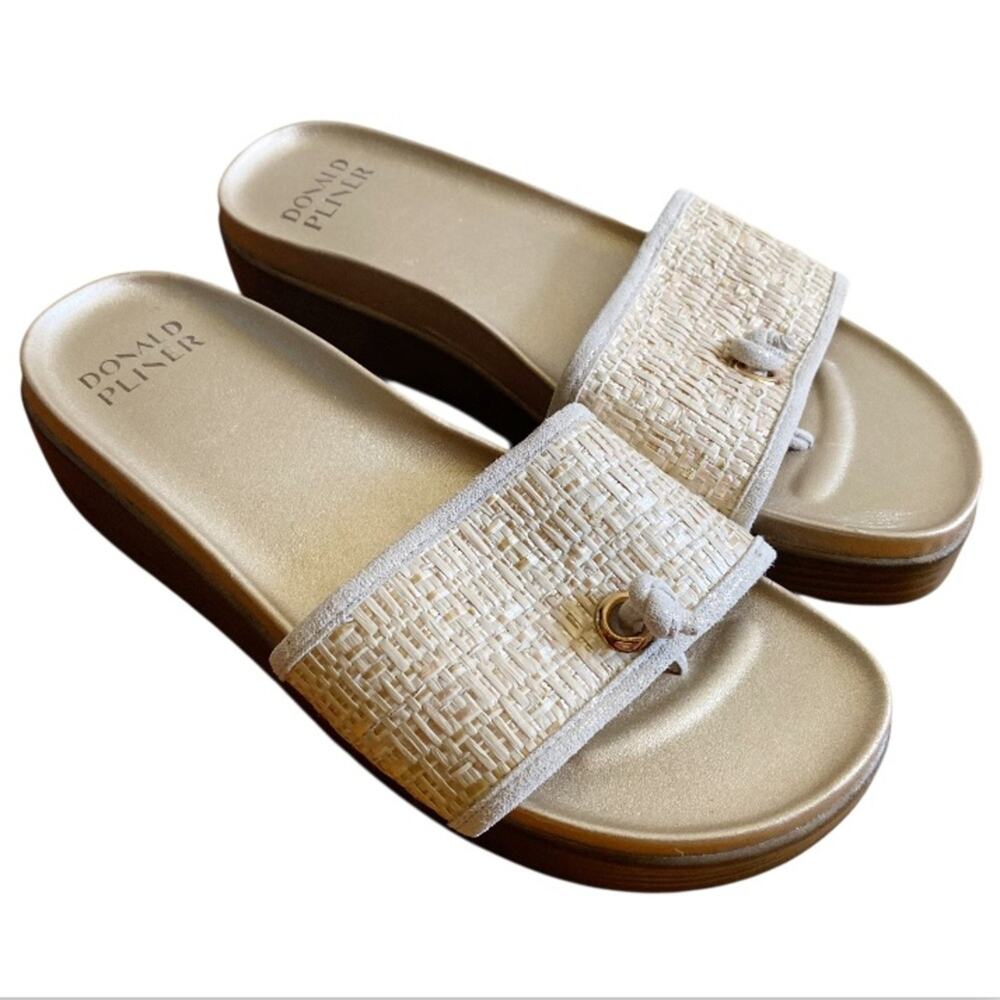 Donald Pliner | Farrah Platform Slide Sandals Raffia Open Toe Wedge Size 9.5 - Picture 2 of 9